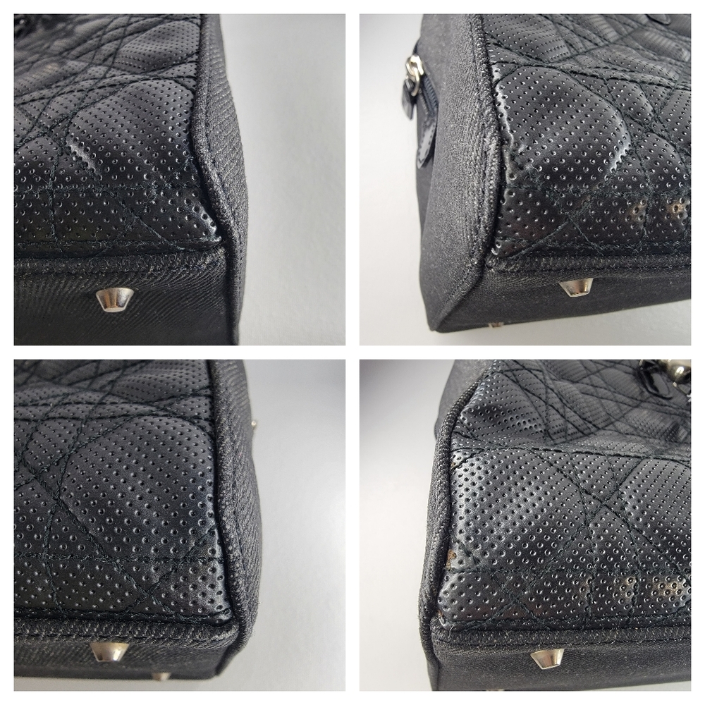 CHRISTIAN DIOR Perforated Cannage Denim Leather Handbag - Picture 8 of 8